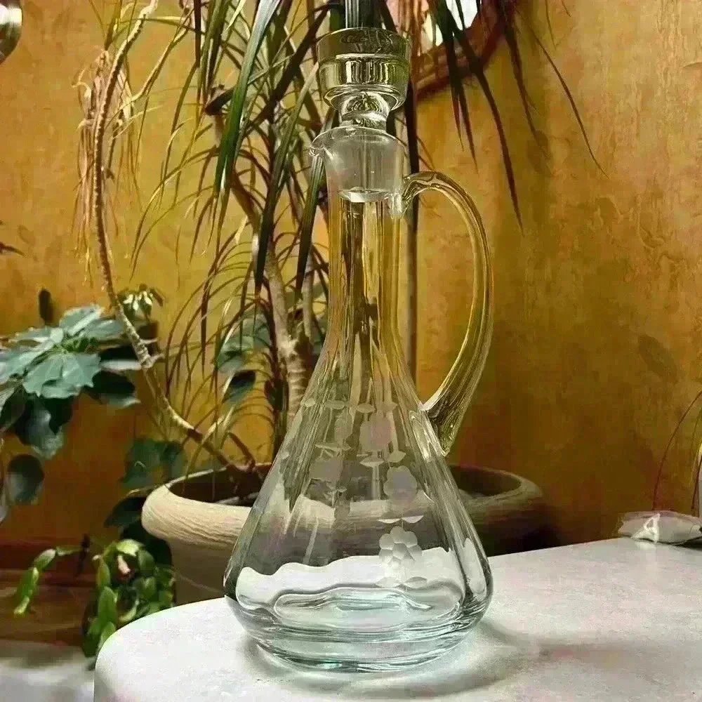 Colony Romania Floral Etched Crystal Glass Decanter 13”